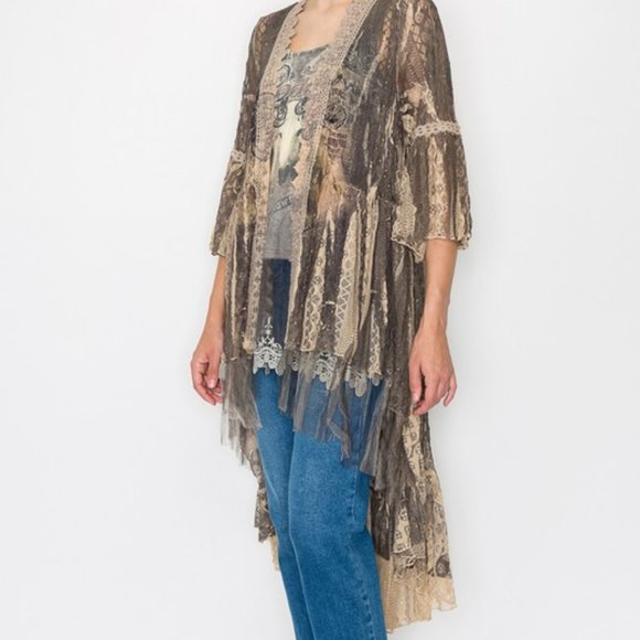 ORIGAMI RODEO WESTERN COWGIRL TUFF duster lace cardigan KIMONO wrap BOHO SM-4X - Picture 3 of 10